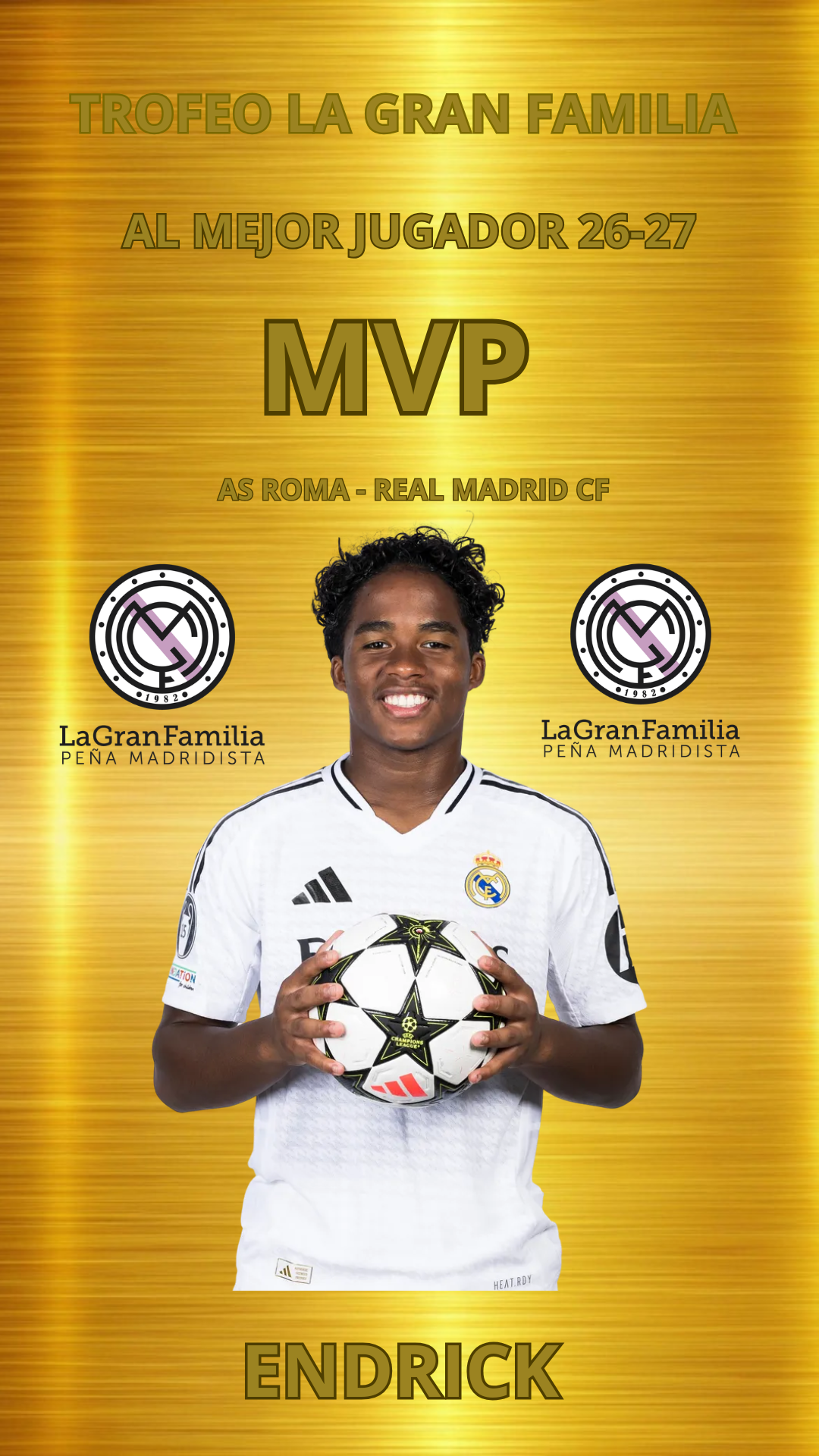 Trofeo La Gran Familia al Mejor Jugador 2026-2027 | MVP AS Roma – Real Madrid CF (Champions)